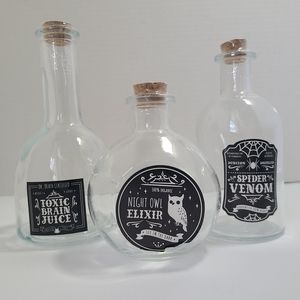 Target Bullseye Playground Potion Bottles Clear Glass Jars Set 3 Halloween NEW
